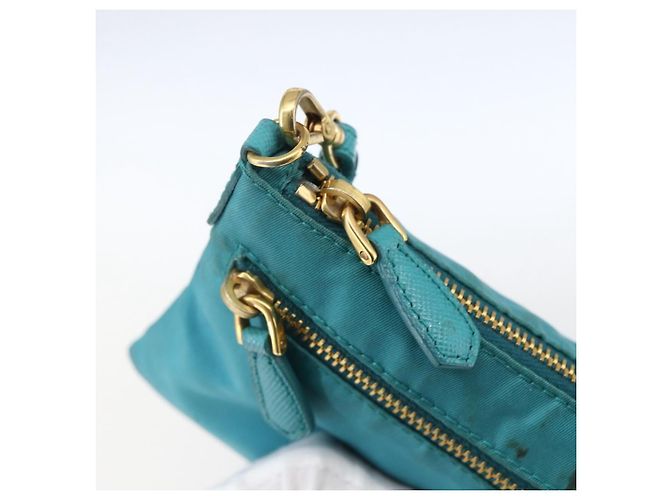Borsa a Spalla PRADA Nylon Azzurro Chiaro Oro Auth 170291 D'oro Blu chiaro - vista 10