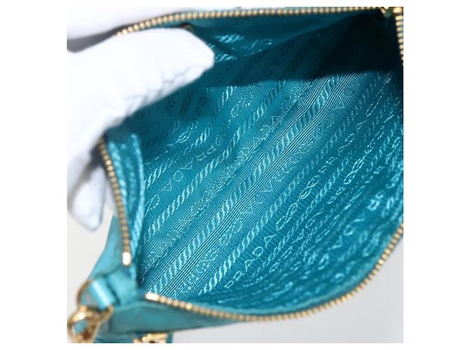 Borsa a Spalla PRADA Nylon Azzurro Chiaro Oro Auth 170291 D'oro Blu chiaro - vista 11