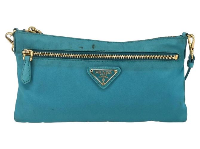 Borsa a Spalla PRADA Nylon Azzurro Chiaro Oro Auth 170291 D'oro Blu chiaro - vista 13