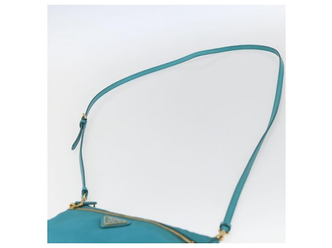 Borsa a Spalla PRADA Nylon Azzurro Chiaro Oro Auth 170291 D'oro Blu chiaro - vista 14