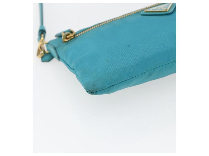 Borsa a Spalla PRADA Nylon Azzurro Chiaro Oro Auth 170291 D'oro Blu chiaro - vista 15