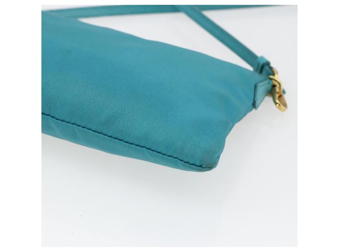 Borsa a Spalla PRADA Nylon Azzurro Chiaro Oro Auth 170291 D'oro Blu chiaro - vista 16