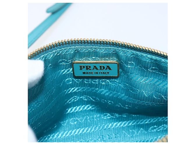 Borsa a Spalla PRADA Nylon Azzurro Chiaro Oro Auth 170291 D'oro Blu chiaro - vista 18