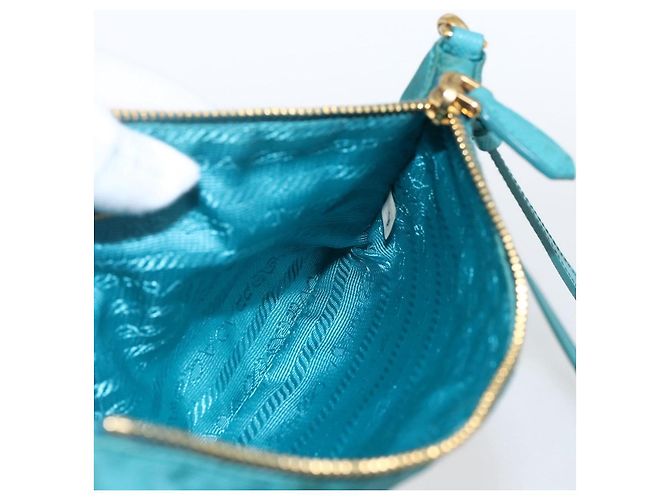 Borsa a Spalla PRADA Nylon Azzurro Chiaro Oro Auth 170291 D'oro Blu chiaro - vista 19