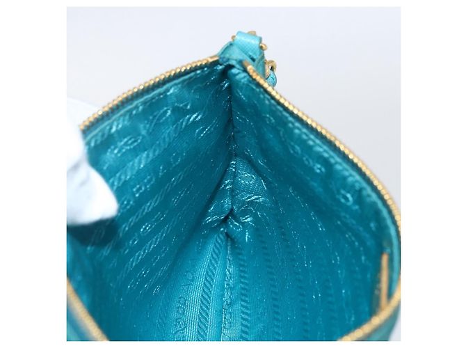 Borsa a Spalla PRADA Nylon Azzurro Chiaro Oro Auth 170291 D'oro Blu chiaro - vista 20
