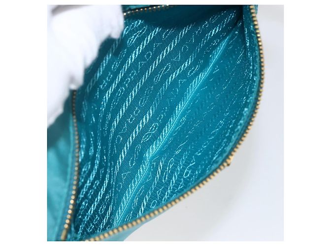 Borsa a Spalla PRADA Nylon Azzurro Chiaro Oro Auth 170291 D'oro Blu chiaro - vista 21