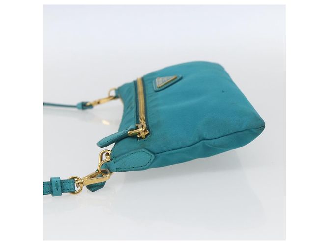 Borsa a Spalla PRADA Nylon Azzurro Chiaro Oro Auth 170291 D'oro Blu chiaro - vista 3