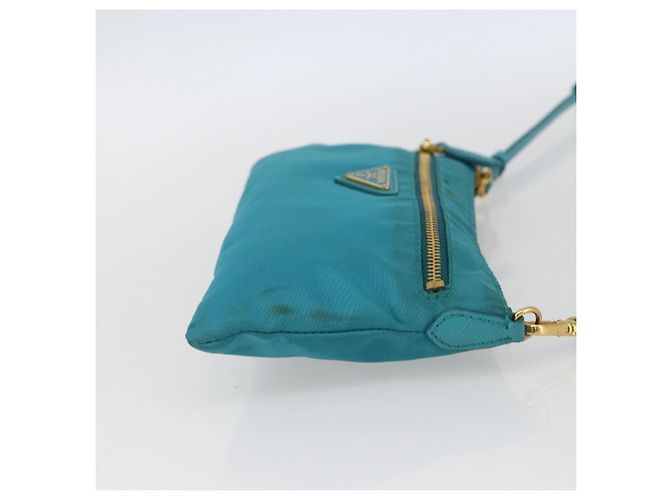 Borsa a Spalla PRADA Nylon Azzurro Chiaro Oro Auth 170291 D'oro Blu chiaro - vista 4