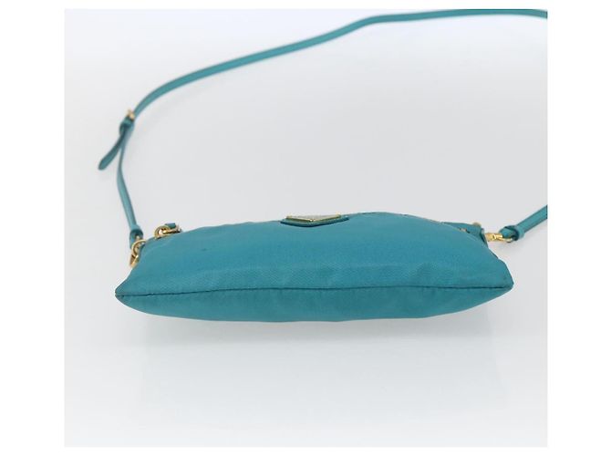 Borsa a Spalla PRADA Nylon Azzurro Chiaro Oro Auth 170291 D'oro Blu chiaro - vista 5