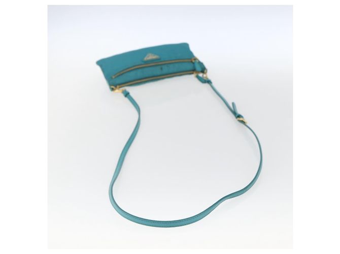 Borsa a Spalla PRADA Nylon Azzurro Chiaro Oro Auth 170291 D'oro Blu chiaro - vista 7