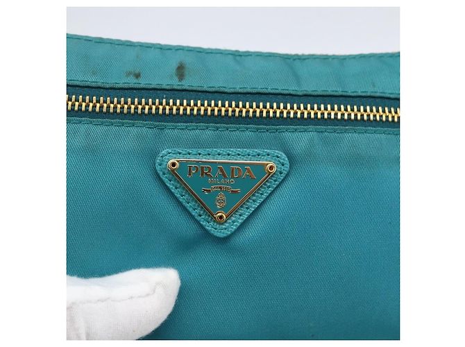 Borsa a Spalla PRADA Nylon Azzurro Chiaro Oro Auth 170291 D'oro Blu chiaro - vista 9