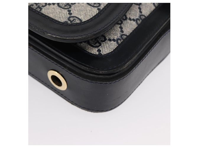 Borsa a Spalla Gucci GG Supreme Sherry Line PVC Navy Gold Auth ka2109 D'oro Blu navy - vista 10