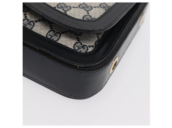 Borsa a Spalla Gucci GG Supreme Sherry Line PVC Navy Gold Auth ka2109 D'oro Blu navy - vista 14