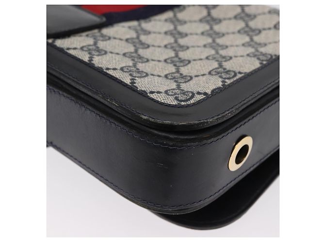 Borsa a Spalla Gucci GG Supreme Sherry Line PVC Navy Gold Auth ka2109 D'oro Blu navy - vista 16