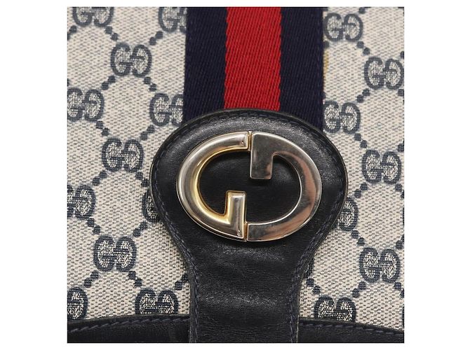 Borsa a Spalla Gucci GG Supreme Sherry Line PVC Navy Gold Auth ka2109 D'oro Blu navy - vista 17