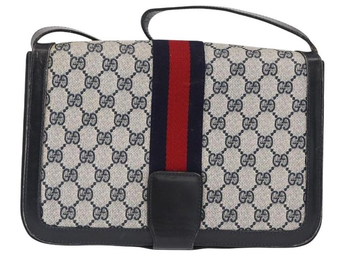 Borsa a Spalla Gucci GG Supreme Sherry Line PVC Navy Gold Auth ka2109 D'oro Blu navy - vista 2