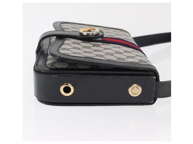 Borsa a Spalla Gucci GG Supreme Sherry Line PVC Navy Gold Auth ka2109 D'oro Blu navy - vista 3