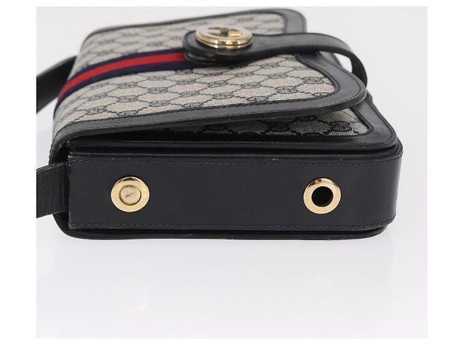 Borsa a Spalla Gucci GG Supreme Sherry Line PVC Navy Gold Auth ka2109 D'oro Blu navy - vista 5