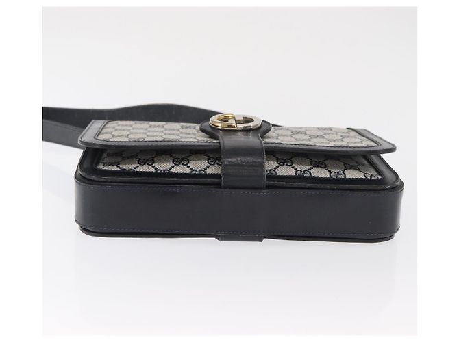Borsa a Spalla Gucci GG Supreme Sherry Line PVC Navy Gold Auth ka2109 D'oro Blu navy - vista 6