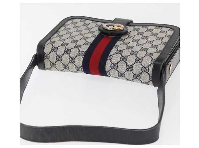 Borsa a Spalla Gucci GG Supreme Sherry Line PVC Navy Gold Auth ka2109 D'oro Blu navy - vista 7