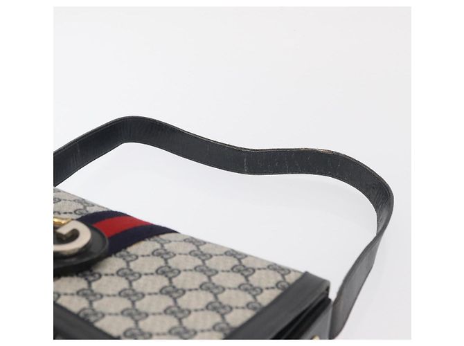 Borsa a Spalla Gucci GG Supreme Sherry Line PVC Navy Gold Auth ka2109 D'oro Blu navy - vista 9