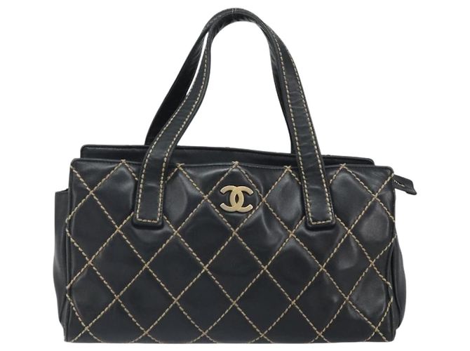 CHANEL Borsa a Mano Pelle Nera Oro CC Auth bs33126 Nero D'oro - vista 13