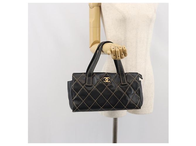 CHANEL Borsa a Mano Pelle Nera Oro CC Auth bs33126 Nero D'oro - vista 24