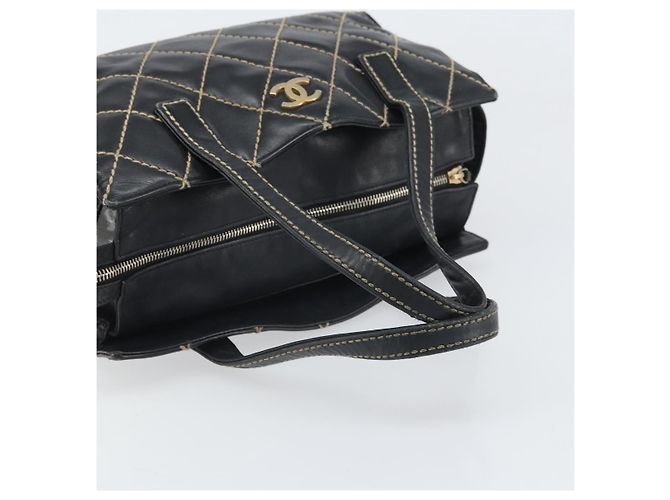 CHANEL Borsa a Mano Pelle Nera Oro CC Auth bs33126 Nero D'oro - vista 7