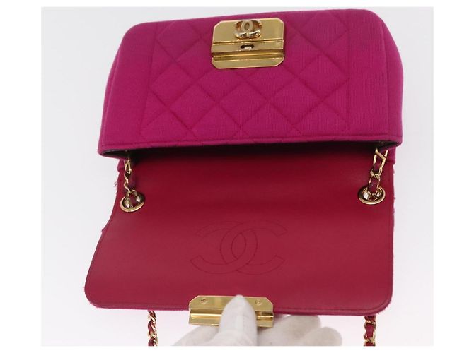 CHANEL Borsa a Spalla Matelassé Catena Cotone Rosa Oro CC Auth bs32986 D'oro - vista 10