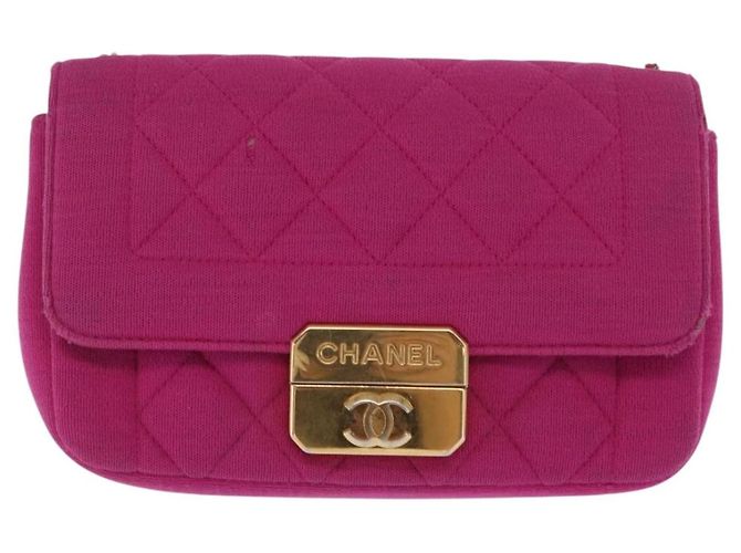 CHANEL Borsa a Spalla Matelassé Catena Cotone Rosa Oro CC Auth bs32986 D'oro - vista 13