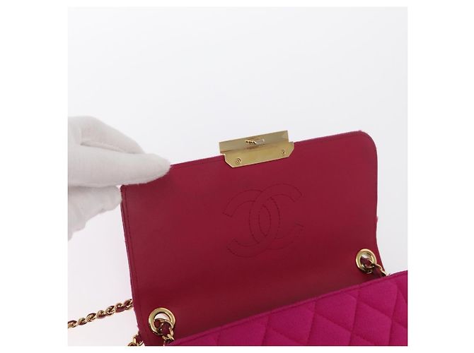CHANEL Borsa a Spalla Matelassé Catena Cotone Rosa Oro CC Auth bs32986 D'oro - vista 19