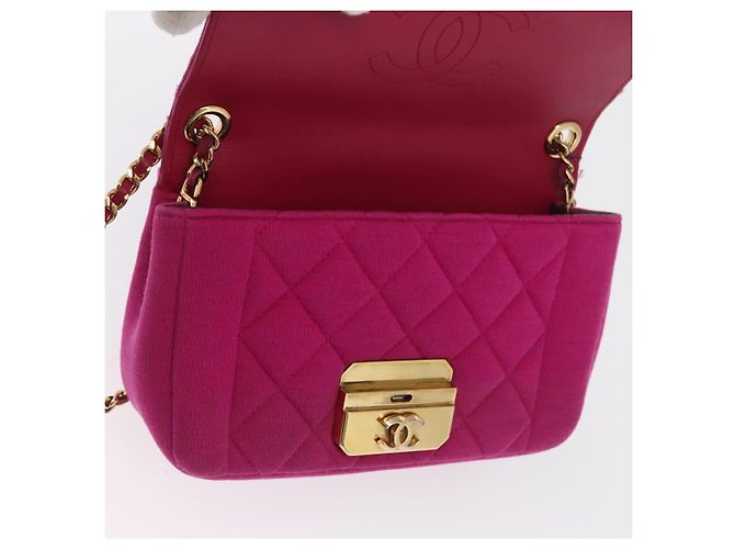 CHANEL Borsa a Spalla Matelassé Catena Cotone Rosa Oro CC Auth bs32986 D'oro - vista 20
