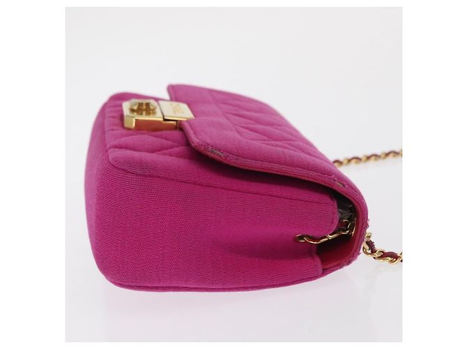 CHANEL Borsa a Spalla Matelassé Catena Cotone Rosa Oro CC Auth bs32986 D'oro - vista 3