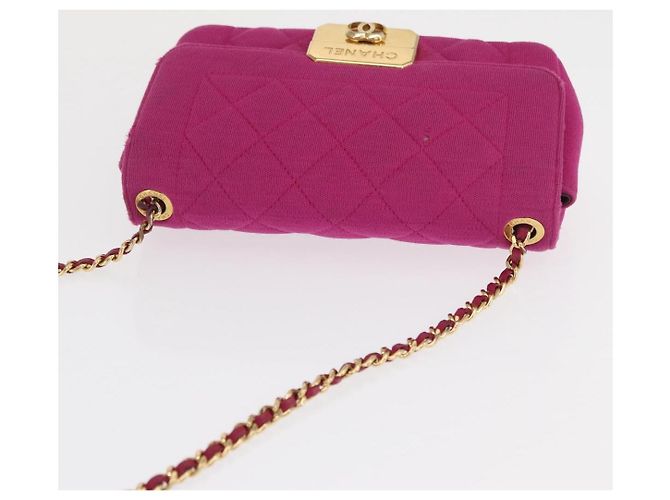 CHANEL Borsa a Spalla Matelassé Catena Cotone Rosa Oro CC Auth bs32986 D'oro - vista 7