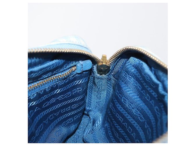 Pochette Prada in Cotone Azzurro Chiaro Oro Auth 163486 D'oro Blu chiaro - vista 17