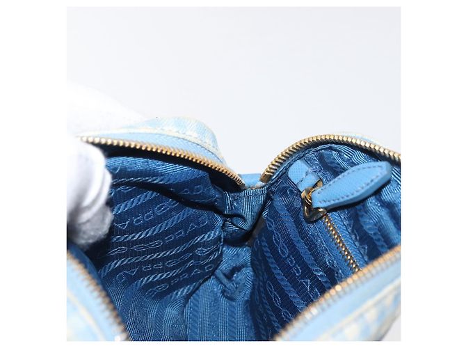 Pochette Prada in Cotone Azzurro Chiaro Oro Auth 163486 D'oro Blu chiaro - vista 18