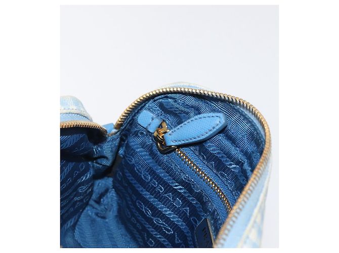 Pochette Prada in Cotone Azzurro Chiaro Oro Auth 163486 D'oro Blu chiaro - vista 19