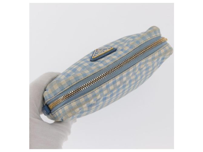 Pochette Prada in Cotone Azzurro Chiaro Oro Auth 163486 D'oro Blu chiaro - vista 5