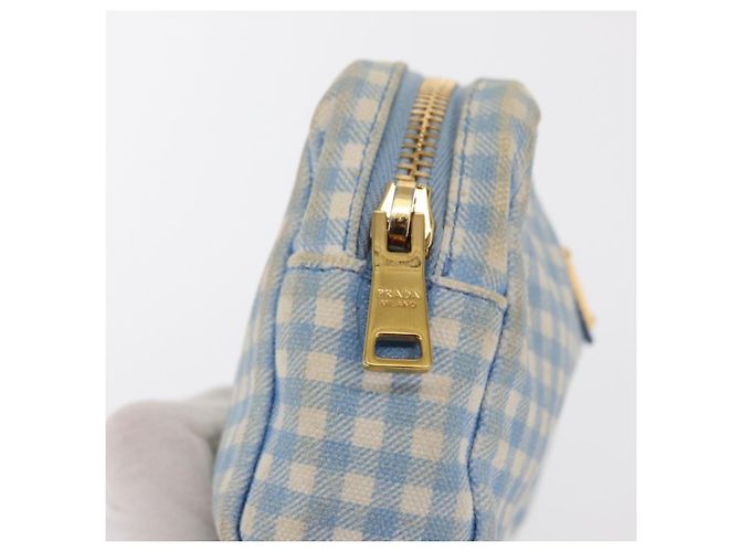 Pochette Prada in Cotone Azzurro Chiaro Oro Auth 163486 D'oro Blu chiaro - vista 8