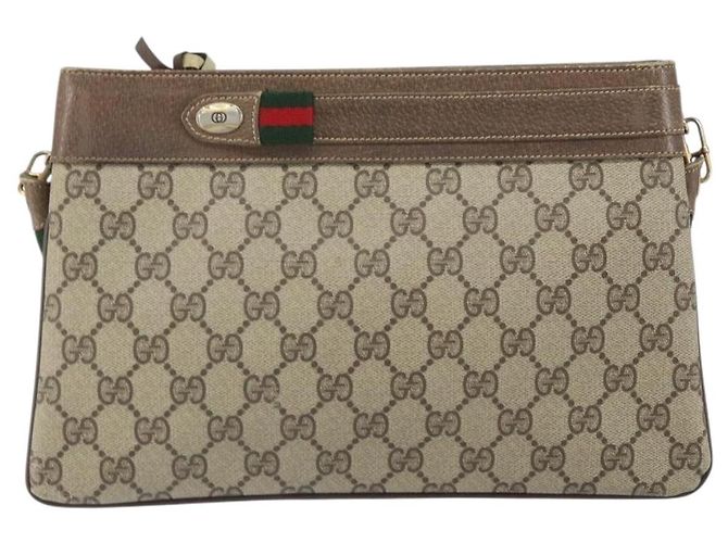 GUCCI GG Supreme Web Sherry Line Tasche aus PVC Beige Gold 96 02 035 Auth 170489 Golden - Ansicht 13