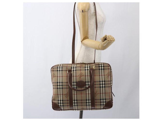 Borsa da lavoro Burberrys Nova Check PVC 2 vie Beige Oro Auth mr1743 D'oro - vista 23