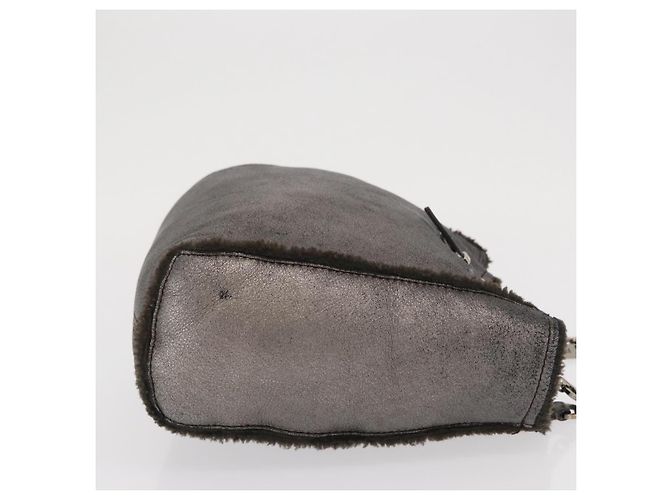 Bolsa de Mão Gancini Salvatore Ferragamo Mouton Cinza Auth 169029 Marrom - vista 3