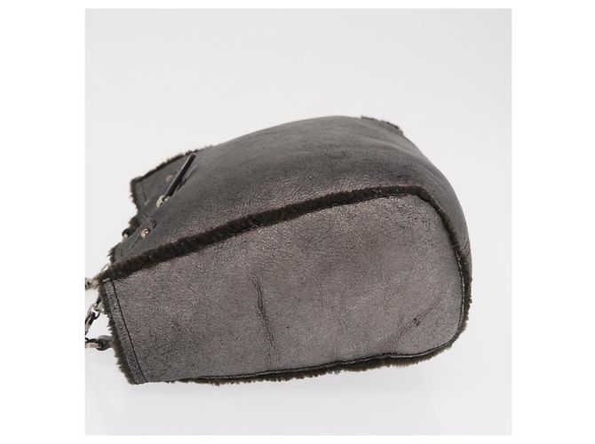 Bolsa de Mão Gancini Salvatore Ferragamo Mouton Cinza Auth 169029 Marrom - vista 4