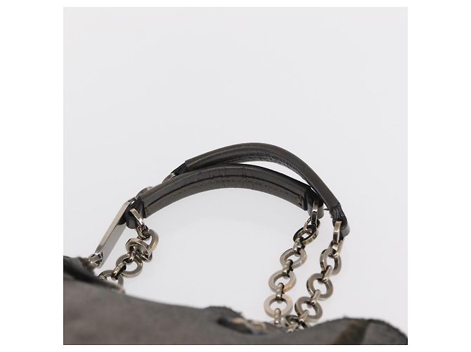 Bolsa de Mão Gancini Salvatore Ferragamo Mouton Cinza Auth 169029 Marrom - vista 8