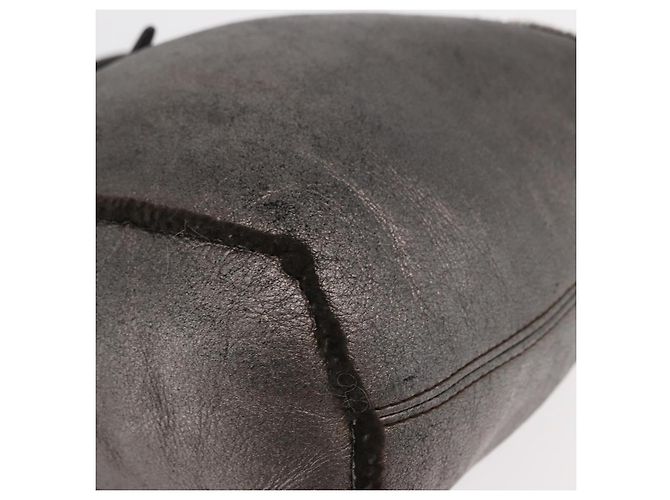 Bolsa de Mão Gancini Salvatore Ferragamo Mouton Cinza Auth 169029 Marrom - vista 9