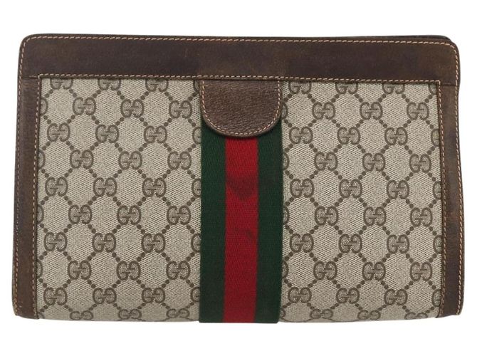 GUCCI GG Supreme Web Sherry Line Clutch Bag PVC Beige 67 014 2125 Auth ka2207 - vista 13