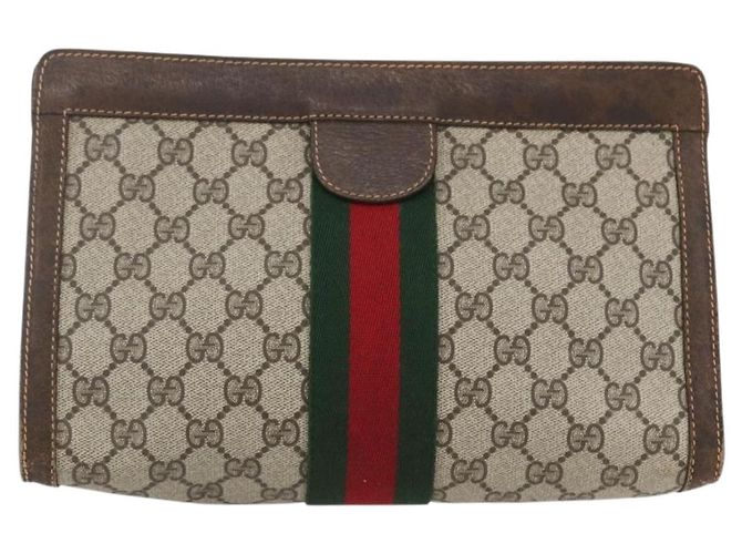 GUCCI GG Supreme Web Sherry Line Clutch Bag PVC Beige 67 014 2125 Auth ka2207 - vista 2