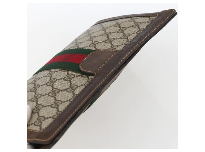 GUCCI GG Supreme Web Sherry Line Clutch Bag PVC Beige 67 014 2125 Auth ka2207 - vista 5