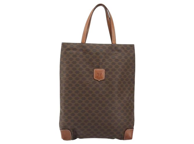 Céline Borsa a mano in tela Macadam CELINE PVC marrone oro Auth 170460 D'oro - vista 13