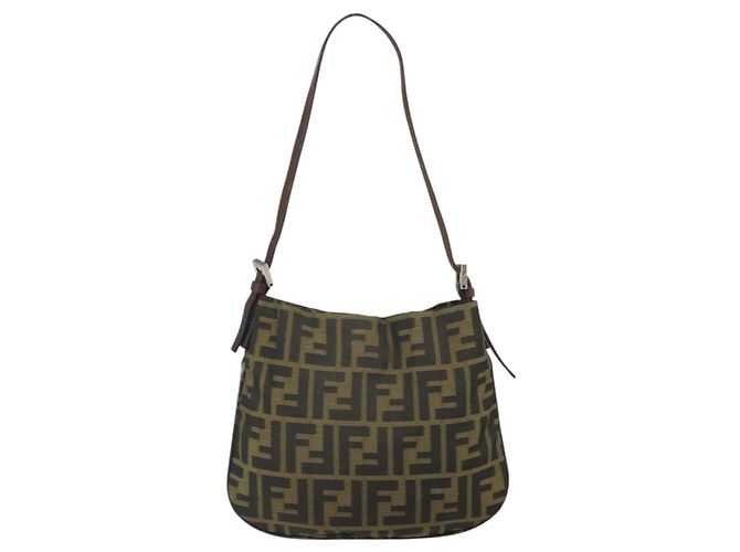 FENDI Zucca Canvas Handtasche braun schwarz silber authentisch bs33057 - Ansicht 2